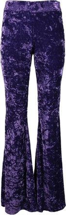 Aniye By Flared Purple Crushed Velvet Trousers with Fitted Waist