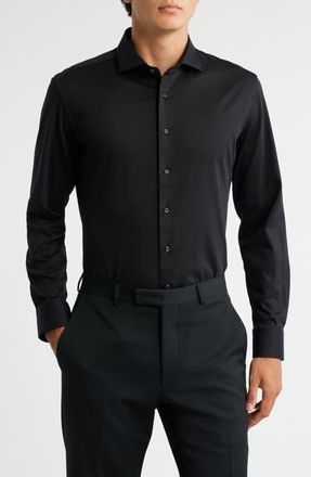 Eterna Jersey Slim Fit Dress Shirt in Black at Nordstrom, Size 16.5 - L