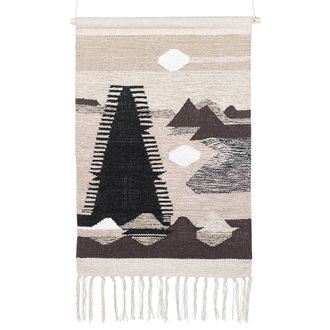 Beliani Decoraci&oacute;n De Pared De Algod&oacute;n Negro Beige 50 X 84 Cm A Mano Paisaje Borlas Sangar
