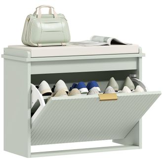 HOMCOM Shoe Storage Bench With Cushion And Flip-Drawer 62x26x47.5cm - Green | TJ Hughes