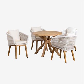 Sklum Sklum - Set de Mesa Redonda en Madera (Ø100 cm) Naele y 4 Sillas de Jardín Barker