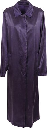 Dries Van Noten Long Relaxed Coat with Reflective Satin Finish