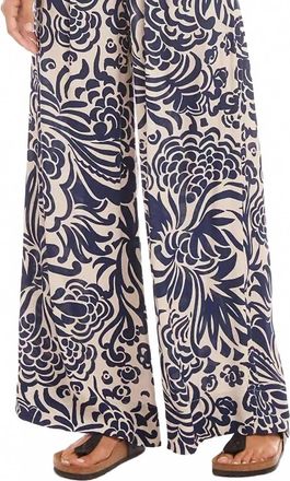 Karen Kane Nils Print Wide Leg Pants In Navy And Cream