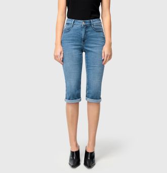 MAC Broeken Caprijeans MAC Dream-Sum, Damen, Gr. 46, N-Gr, blau (mid light blau wash), Denim/Jeans, Obermaterial: 75% Baumwolle, 12% Modal, 9% Polyester, 4% Elast
