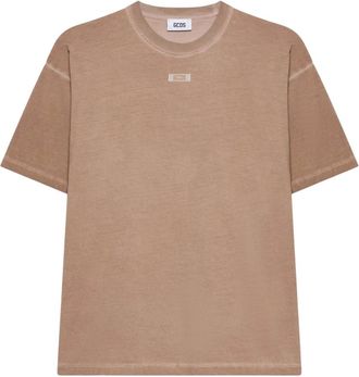 GCDS Gcds, Tops, Heren, Beige, S, Katoen, Solarized logo patch T-shirt