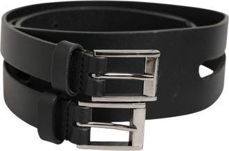 Dolce & Gabbana Black Double Strap Leather Silver Buckle Mens Belt