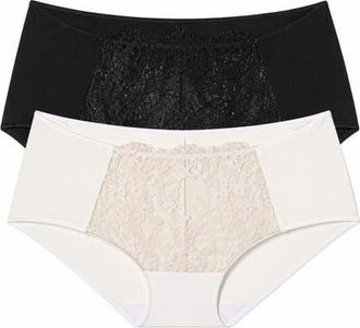 Skarlett Blue Entice Front Lace Brief 2-Pack in Black Nylon/white Nylon at Nordstrom, Size X-Small