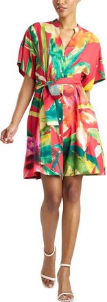 Natori Mandarin Silk-Blend Shirtdress