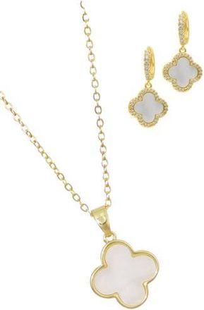 Adornia Clover Drop Huggie Hoop Earrings & Pendant Necklace Set in Gold at Nordstrom Rack