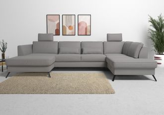 Sit&more Wohnlandschaft »Olsen U-Form« inklusive Sitztiefenverstellung, wahlweise mit Bettfunktion, 15cm hoch