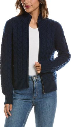 Fort&eacute; Cashmere Cable Zip Mock Neck 100% Cashmere Cardigan