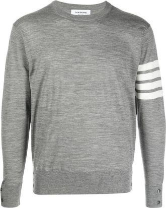 Thom Browne 4-Bar Crew Neck Jumper - Heren - Ronde hals truien - Grijs - 2XL - Wol - Truien & Vesten