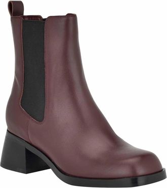 Nine West Leriv Boots Womens Dark Red Leather Block Heel Ankle Bootie LION38