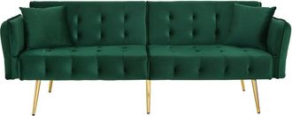 Urban Meuble Sof&aacute; cama convertible de 2 plazas en terciopelo verde con 2 cojines