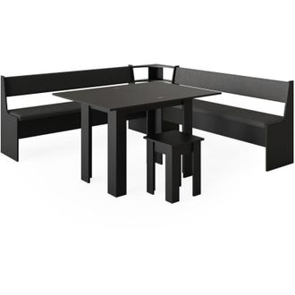 Vicco Conjunto Con Banco Esquinero Roman, Negro, 210 X 41.5 Cm Con Mesa, Vicco