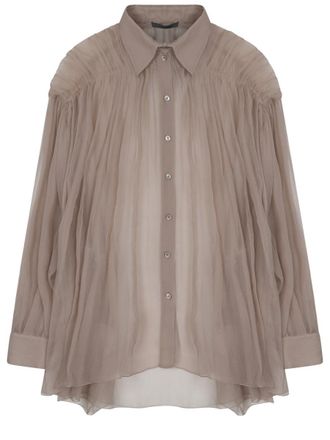 Alberta Ferretti Sheer Silk Shirt With Gathered Pleats
