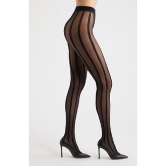 Nordstrom Vertical Stripe Sheer Tights in Black at Nordstrom, Size Medium