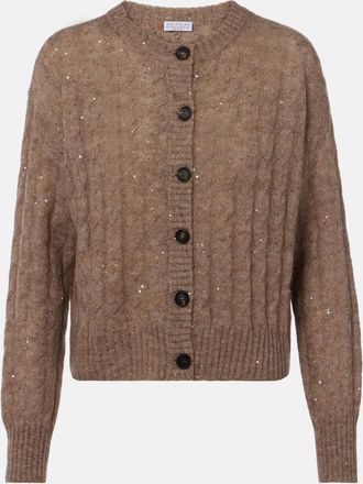 Brunello Cucinelli Cardigan in maglia a trecce con paillettes