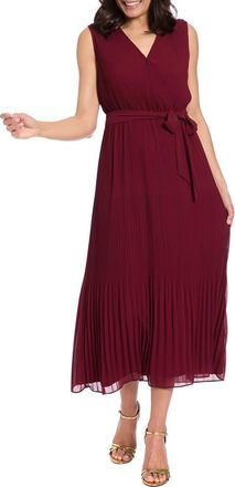 London Times Pleated Surplice Neck Midi Dress in Purpotion at Nordstrom Rack, Size X-Large