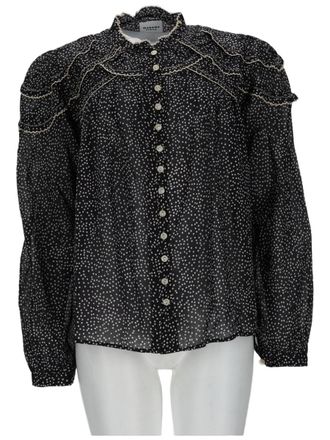 Isabel Marant Christa Black Cotton Voile Ruffled Blouse