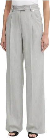 Fracomina Pantal&oacute;n Palazzo Acampanado con Estampado de Raya Diplom&aacute;tica - Trousers - Mujer - Gris - M