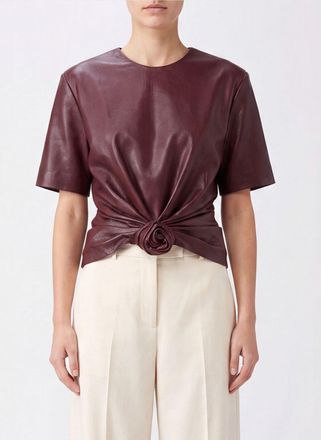 Magda Butrym Top in pelle a maniche corte con applicazione a fiore 3D