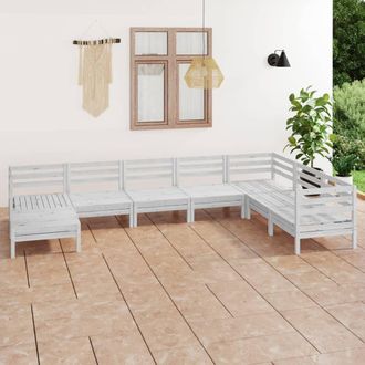 vidaXL Juego De Muebles De Jard&iacute;n 8 Piezas Madera Maciza Pino Blanco Vidaxl