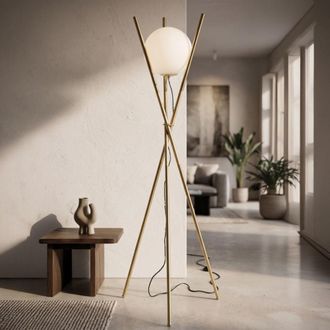 Mauro Ferretti L&aacute;mpara de pie de metal dorado con esfera de cristal &oslash; 55x155 cm