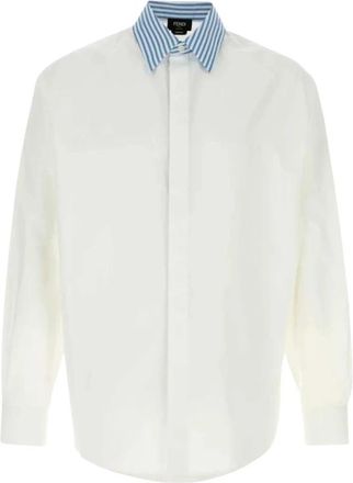 Fendi Poplin Shirt - Heren - Zakelijke Overhemden - Wit - XL - Katoen - Overhemden
