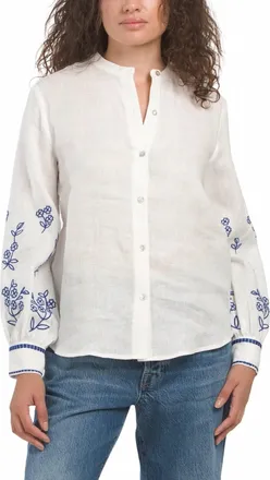 Elie Tahari Embroidered Button Down Shirt In White