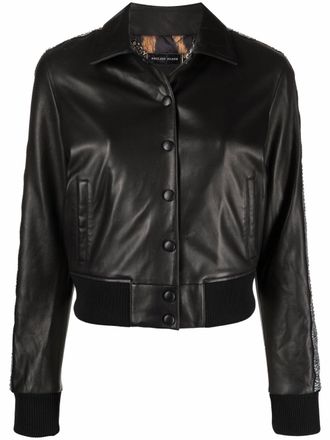 Philipp Plein crystal-embellished leather jacket - Black