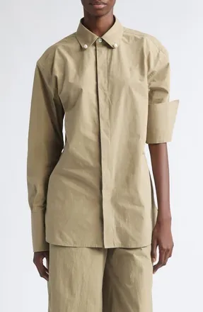 Nackiy&eacute; High Fidelity Asymmetric Cotton Shirt in Sand at Nordstrom, Size 34
