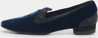 Rene Caovilla Ren&eacute; Caovilla Blue Velvet Crystal Embellished Smoking Slippers