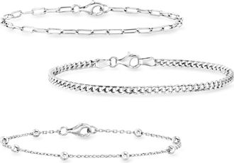RS Pure by Ross-Simons Sterling Silver Jewelry Set: Curb-Link, Paper Clip Link and Bead-Chain Bracelets