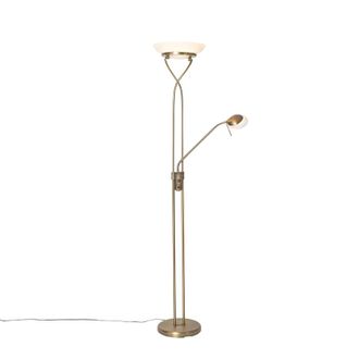 QAZQA Qazqa - Moderno L&aacute;mpara De Pie De Bronce Con Led Y Regulador De Intensidad Con Luz De Lectura - Empoli Acero /vidrio Alargada Incluye Led Max. 1 X 30 