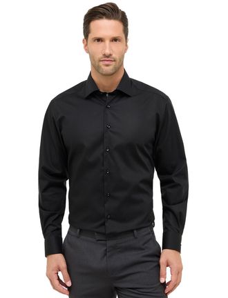 Eterna overhemd zwart normale fit effen