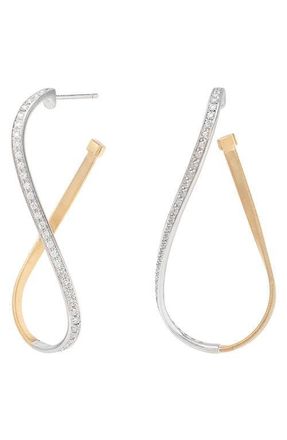 Marco Bicego Marrakech Pav&eacute; Diamond Twist Hoop Earrings in Yellow Gold at Nordstrom