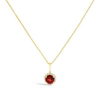 House of Brilliance 10K Gold Gemstone and 1/10 Cttw Diamond Accent Halo Pendant Necklace in Yellow | Red Garnet at Nordstrom