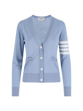 Thom Browne Blue 4-Bar V-Neck Virgin Wool Cardigan