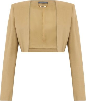 Alberta Ferretti Korte Jas - Dames - Blazers - Beige - S - Linnen - Jassen