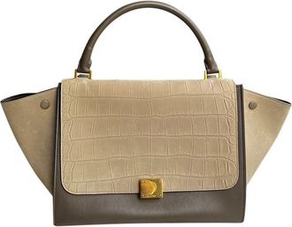 Celine Beige Crocodile Embossed Trapeze Bag