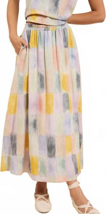 Sadie & Sage Petrichor Gathered Elastic Midi Skirt In Multi Tile