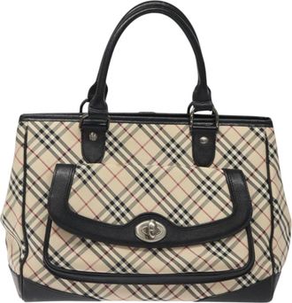 Burberry Nova Check Beige Canvas Handbag (Pre-Owned)