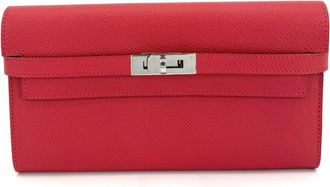 Herm&egrave;s Red Color Epsom Leather Long Wallet (Bi-Fold) (Pre-Owned)