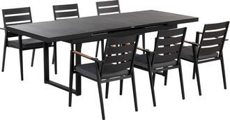 Beliani Conjunto De Comedor 6 Plazas De Metal Negro Gris Madera Clara Valcanetto/taviano