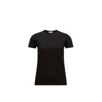 Moncler T-Shirts, female, Black, Size: XS Logo Patch Cotton Jersey T-Shirt