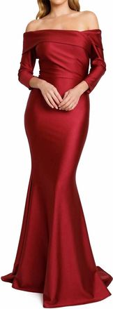 Nicole Bakti Off Shoulder Gown In Wine