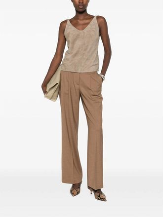 PESERICO Pleated Wool Blend Trousers - Brown