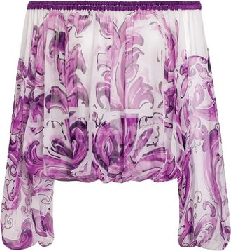 Dolce & Gabbana Blusa in setacon stampa grafica - Bianco