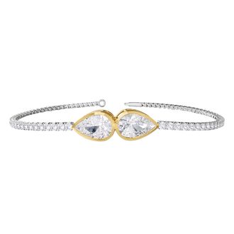 Diamond2Deal 14k Two-tone Gold 3.8 Ct Pear Shape Lab Grown Diamond Bangle Bracelet 7 VVS-VS, E-F